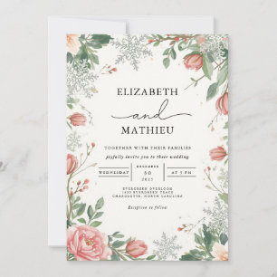 Convite Casamento Floral de fosco Berry Winter