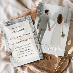 Convite Casamento Floral de Foto de Inverno Elegante