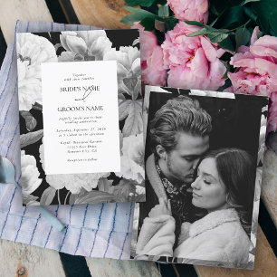 Convite Casamento Floral de Fotos de Peões Brancos Negros