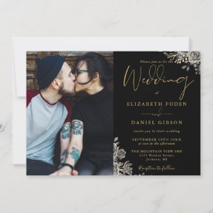 Convite Casamento Floral de Fotos de Rosas Góticas Preto e