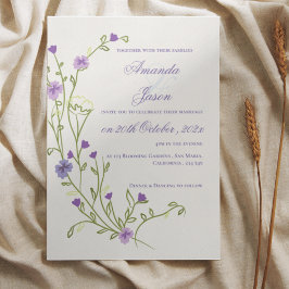 Convite Casamento Floral de Frame Roxo Bonito Elegante