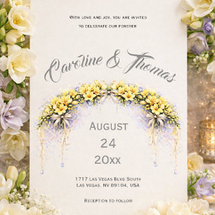 Convite Casamento Floral de Freesia Romântica Amarelo Caná