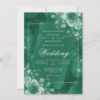 Convite Casamento Floral de Fronteira Emerald Aura