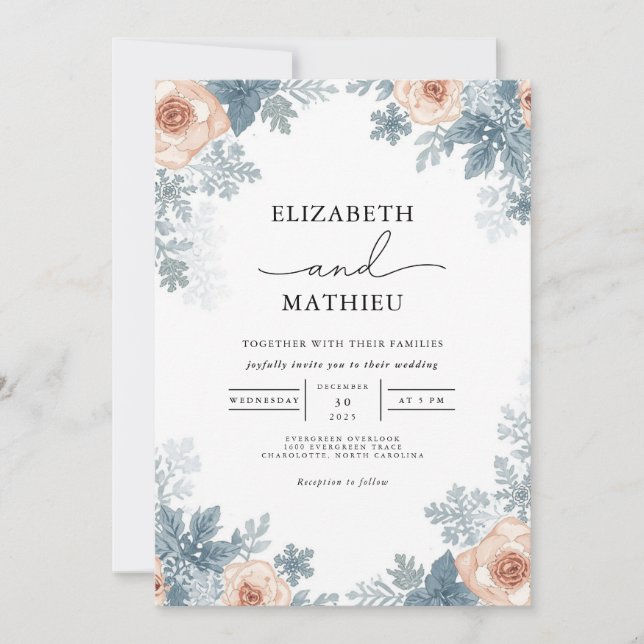 Convite Casamento Floral de Frost Rosa (Frente)
