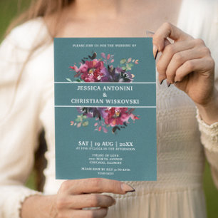 Convite Casamento Floral de Fumaça Verde Ameixa Borgonha