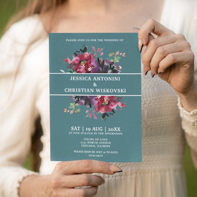 Convite Casamento Floral de Fumaça Verde Ameixa Borgonha  (Criador carregado)