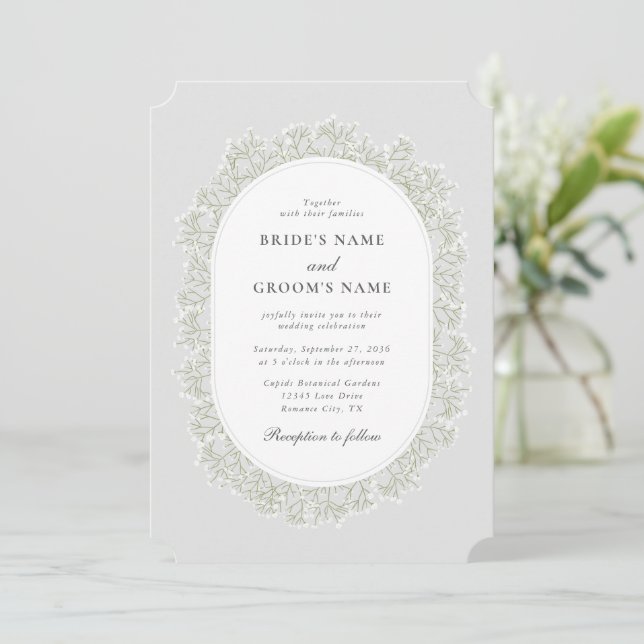 Convite Casamento Floral de Gipsófila Respiração de Bebê M (Em pé/Frente)