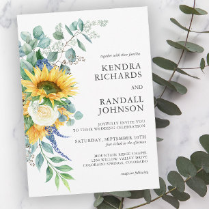 Convite Casamento Floral de Girassóis e Rosas Rústicas