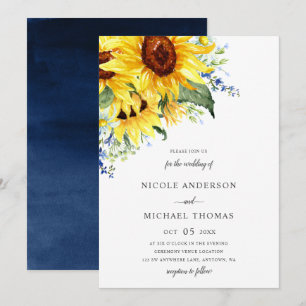 Convite Casamento Floral de Girassóis em Aquarela Elegante