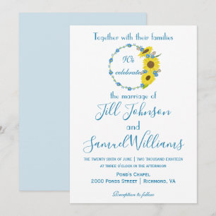 Convite Casamento floral de girassol branco e azul adoráv