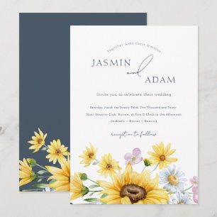 Convite Casamento Floral de Girassol Branco Elegante