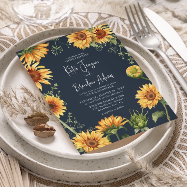 Convite Casamento Floral de Girassol de Outono Elegante e  (Criador carregado)