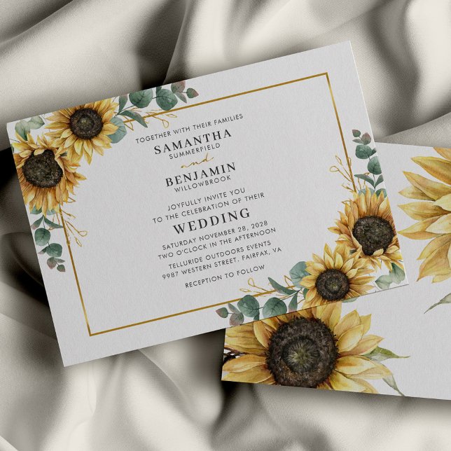 Convite Casamento Floral de Girassol e Eucalyptus Greenery (Sunflower Floral Eucalyptus Elegant Wedding Invitation)