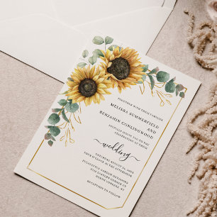 Convite Casamento Floral de Girassol Eucalipto