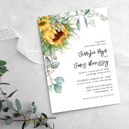 Convite Casamento Floral de Girassol Eucalipto Rústico