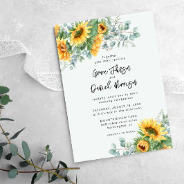Convite Casamento Floral de Girassol Eucalipto Rústico