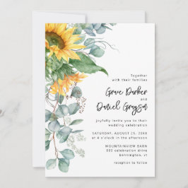 Convite Casamento Floral de Girassol Eucalipto Rústico