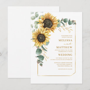 Convite Casamento Floral de Girassol Eucalyptus Greenery