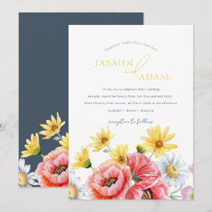 Convite Casamento Floral de Girassol Flor Silvestre Branco