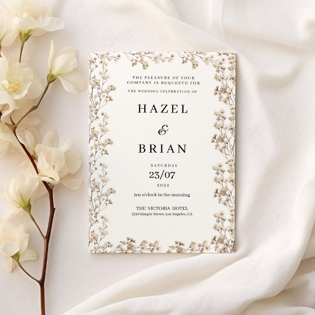 Convite Casamento floral de giro branco Elegante (Elegant ivory white gypsophila floral Wedding )