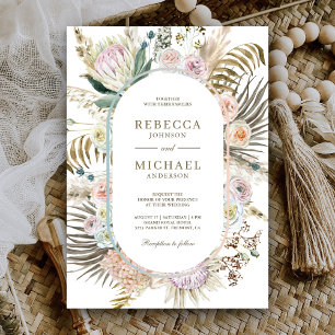 Convite Casamento Floral de Grama de Pampas de Palma Tropi