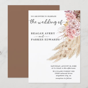 Convite Casamento Floral de Grama de Pampas Seco Elegante