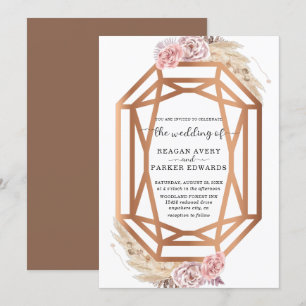 Convite Casamento Floral De Grama Seco Em Forma De Diamant
