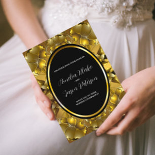 Convite Casamento Floral de Gravura em Ouro Luxuoso