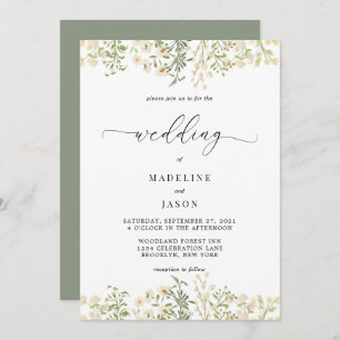 Convite Casamento Floral de Greenery com Script Whimsical