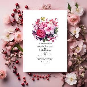 Convite Casamento Floral de Groselha e Rosa na Primavera