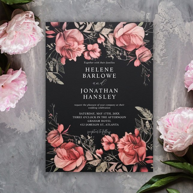 Convite Casamento Floral de Halloween Gótico (Gothic Halloween Floral Wedding Invitation)