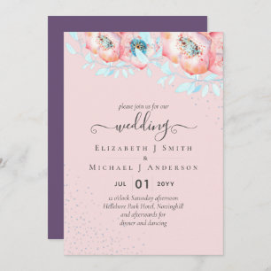 Convite Casamento Floral de Hellebore Turquoise Peach