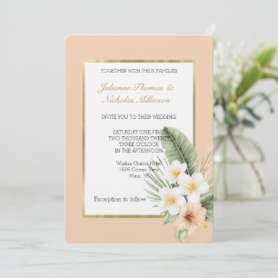 Convite Casamento Floral de Hibisco Tropical de Pêssego Ro