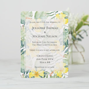 Convite Casamento Floral de Hibiscus Amarelo Tropical