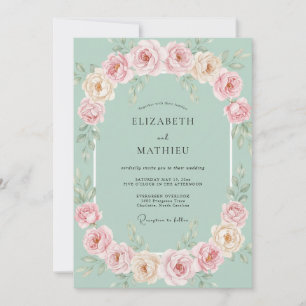 Convite Casamento Floral de Hortelã e Pêssego