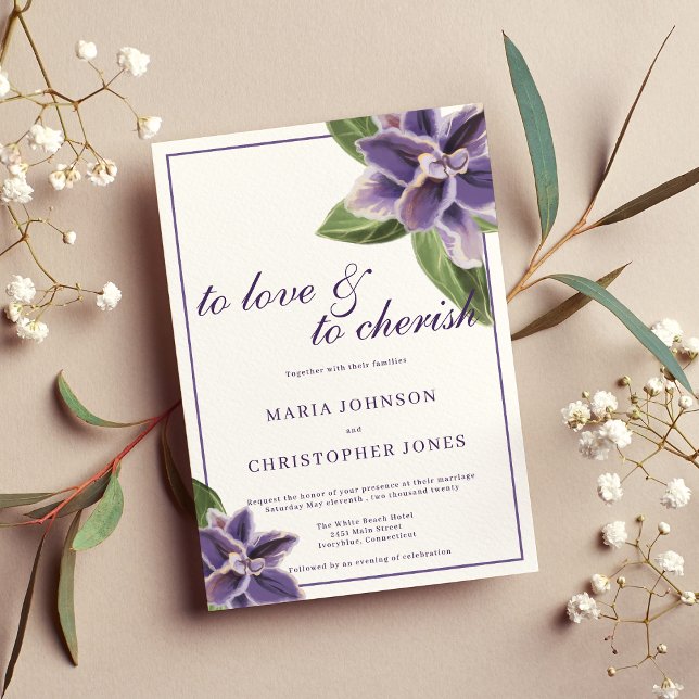 Convite Casamento floral de hortelã-lavanda branca (White purple lavender mint orchid floral wedding)