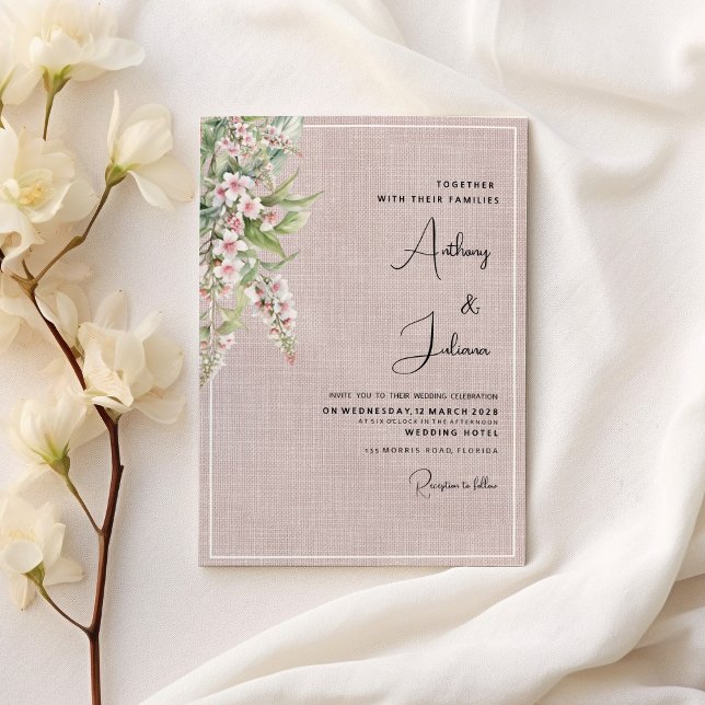 Convite Casamento floral de hortelã-rosa-rosado (Botanical rustic blush pink mint floral Wedding)