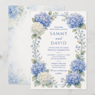 Convite Casamento Floral de Hortênsia Azul