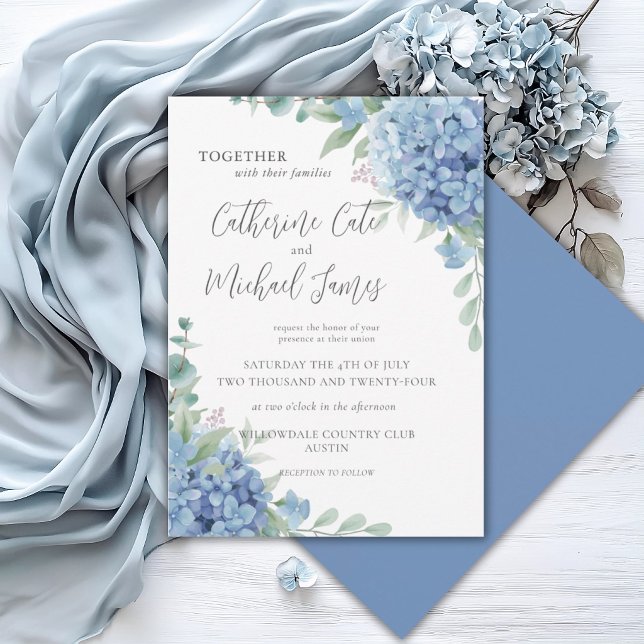 Convite Casamento Floral de Hortênsia Azul (Criador carregado)
