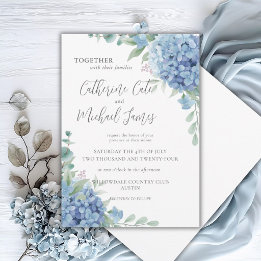 Convite Casamento Floral de Hortênsia Azul