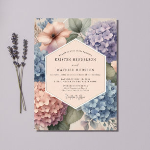 Convite Casamento Floral de Hortênsia Azul Pálido