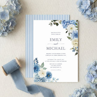 Convite Casamento Floral de Hortênsias em Aquarela Azul