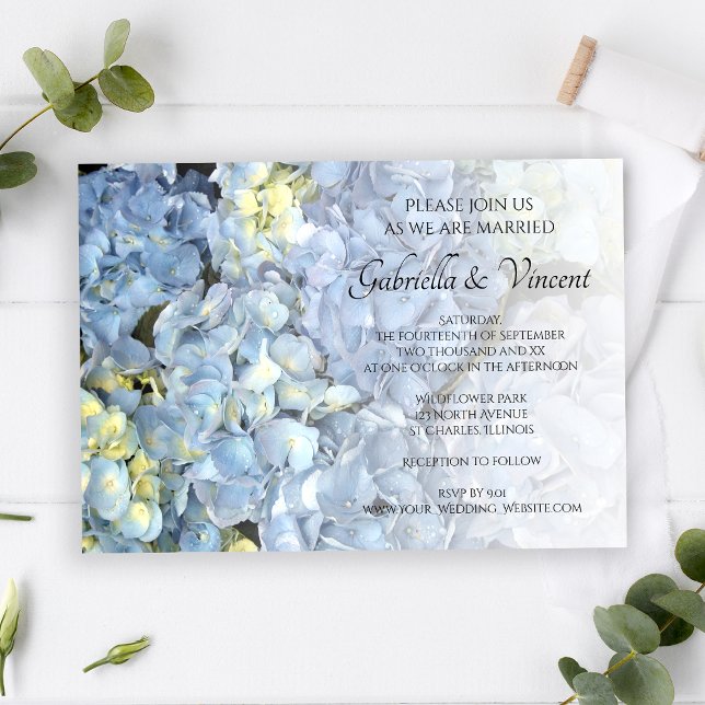 Convite Casamento Floral de Hydrangea Azul (Criador carregado)