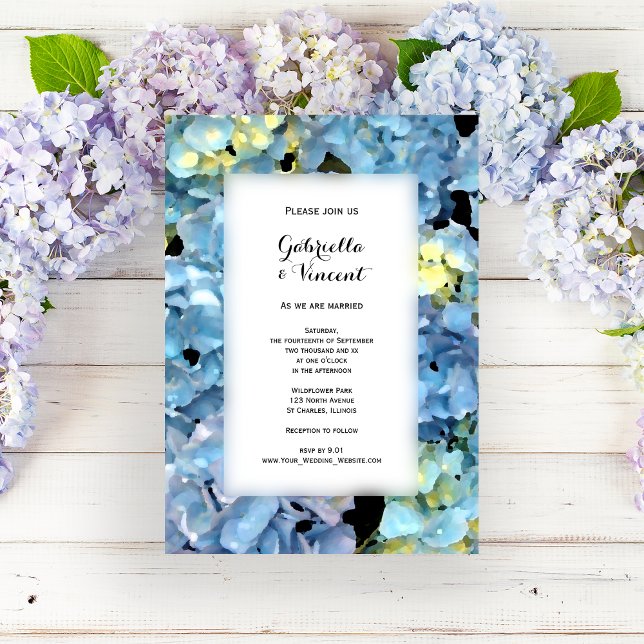 Convite Casamento Floral de Hydrangea Azul (Criador carregado)