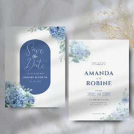 Convite Casamento Floral de Hydrangea Azul Elegante