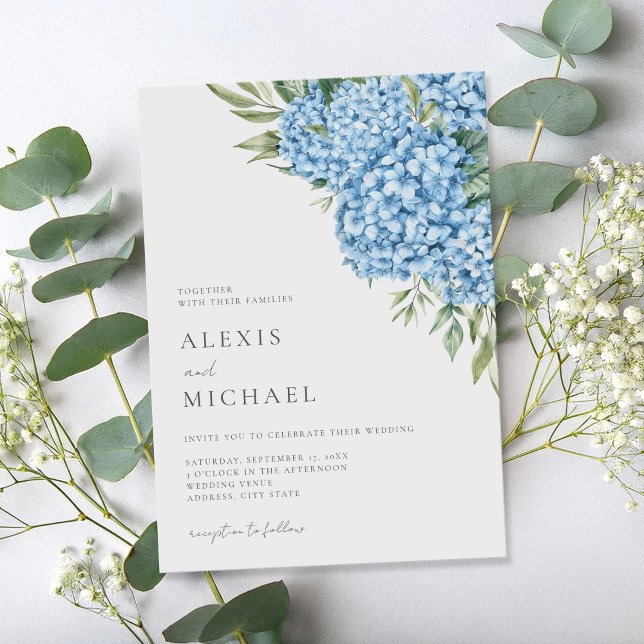 Convite Casamento Floral de Hydrangea Azul Elegante (Criador carregado)