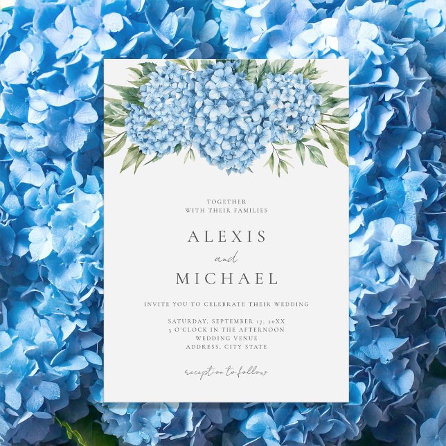 Convite Casamento Floral de Hydrangea Azul Elegante (Criador carregado)