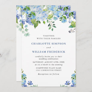 Convite Casamento Floral de Hydrangea Blue Watercolor