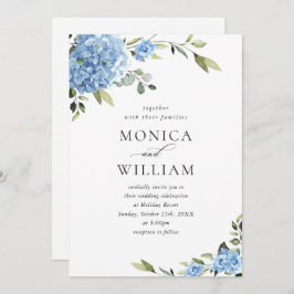 Convite Casamento Floral de Hydrangea Blue Watercolor