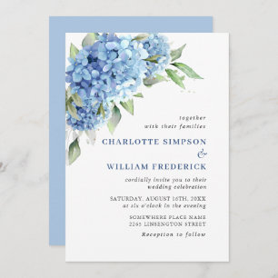 Convite Casamento Floral de Hydrangea Blue Watercolor